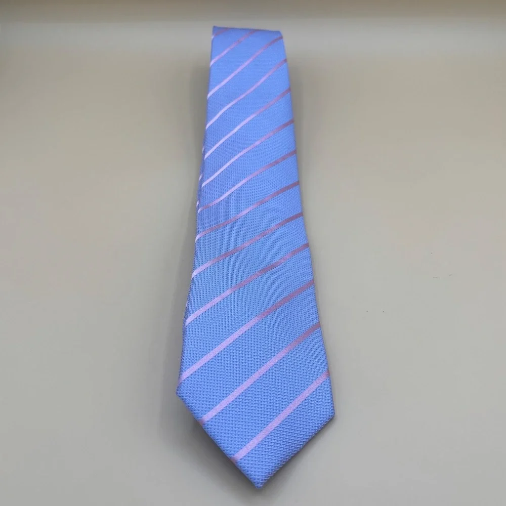 Tattersall London Mens Silk Tie Light Blue Pink Diagonal Stripe Hand Made‎ 3.25